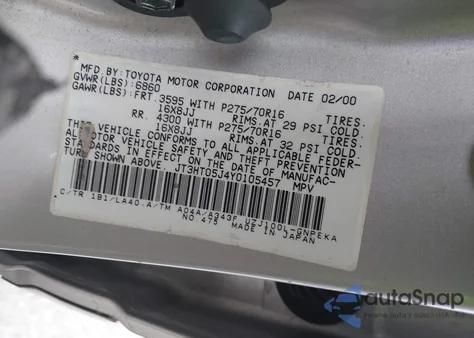 2000 Toyota Land Cruiser z USA, uszkodzony, nr VIN JT3HT05J4Y0105457